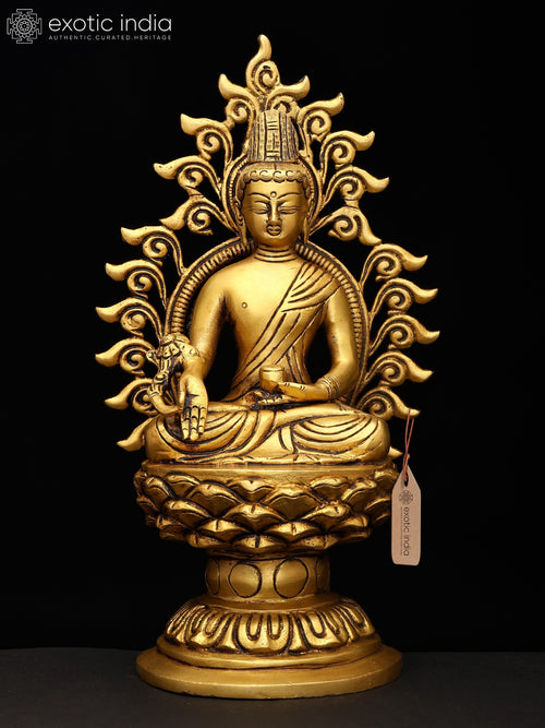 11" Golden Medicine Buddha Brass Statue with Aura