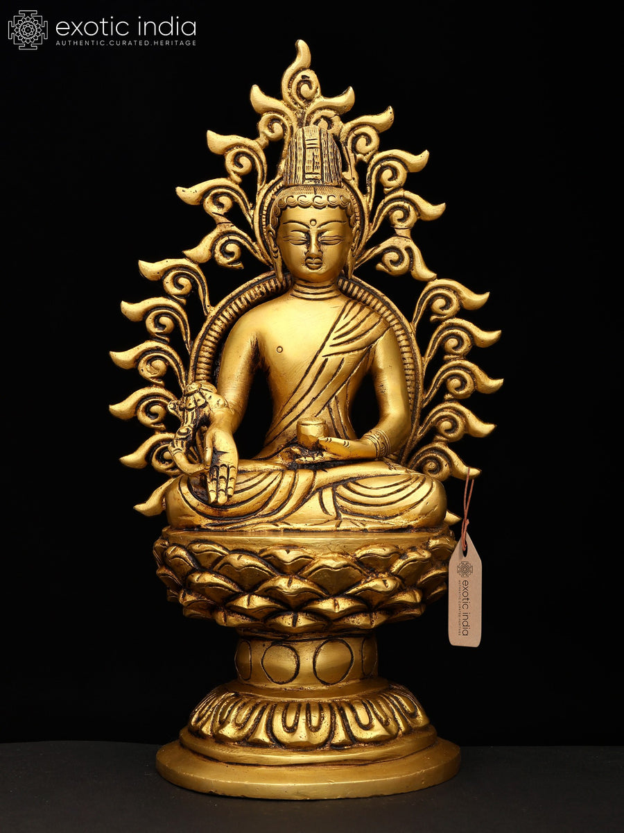 11" Golden Medicine Buddha Brass Statue with Aura