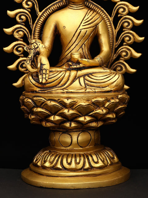 11" Divine Golden Medicine Buddha Idol with Aura | Traditional Buddhist Art Sculpture