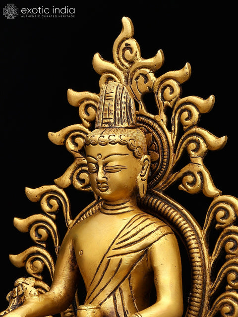 11" Divine Golden Medicine Buddha Idol with Aura | Traditional Buddhist Art Sculpture