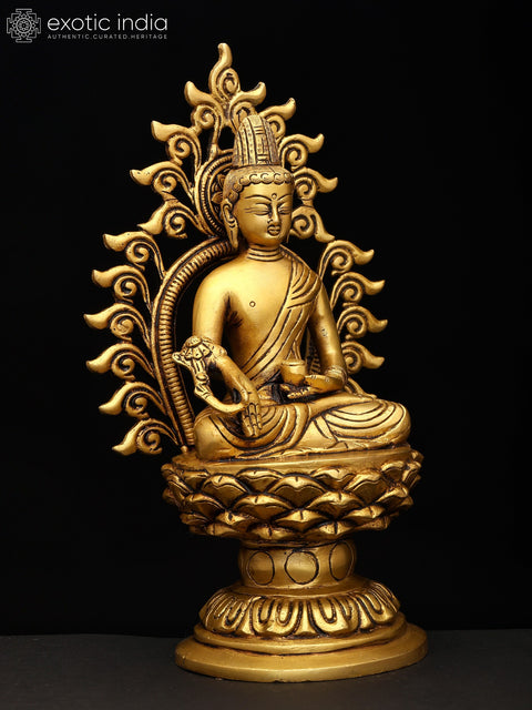 11" Divine Golden Medicine Buddha Idol with Aura | Traditional Buddhist Art Sculpture