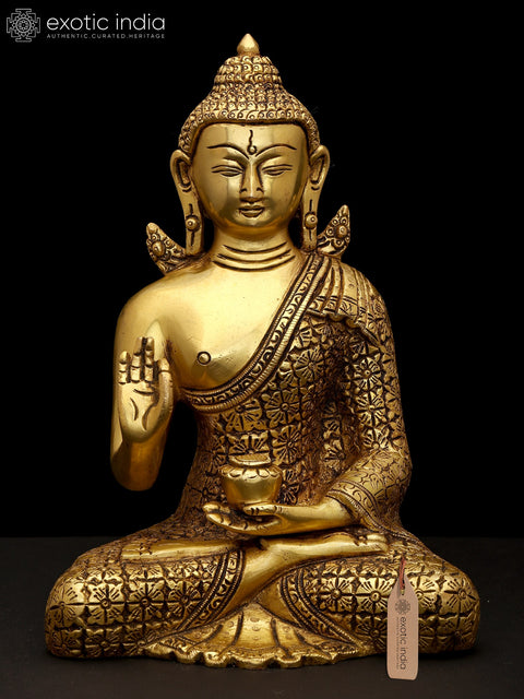 8" Sitting Lord Buddha in Vitark Mudra | Brass Statue