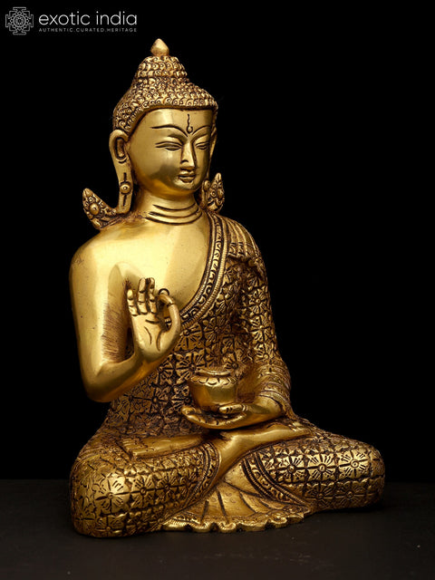 8" Sitting Lord Buddha in Vitark Mudra | Brass Statue