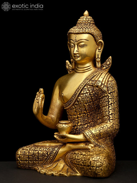 8" Sitting Lord Buddha in Vitark Mudra | Brass Statue