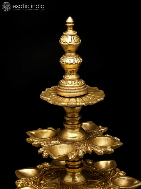 12" Multi Wicks Ritual Lamp in Brass | Handmade | Made In India