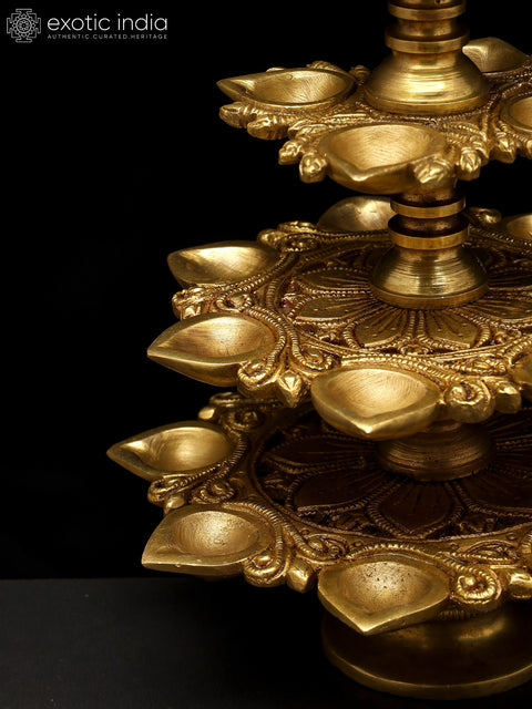 12" Multi Wicks Ritual Lamp in Brass | Handmade | Made In India