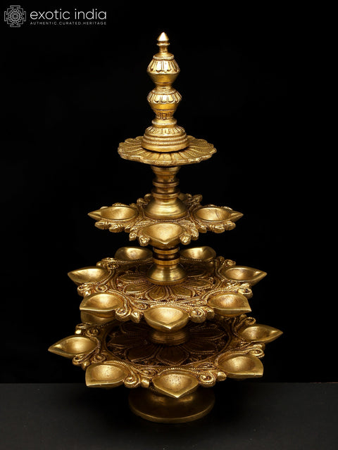 12" Multi Wicks Ritual Lamp in Brass | Handmade | Made In India