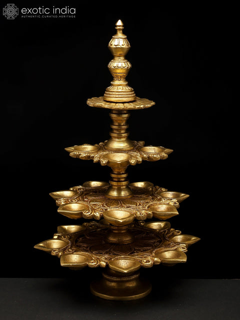 12" Multi Wicks Ritual Lamp in Brass | Handmade | Made In India