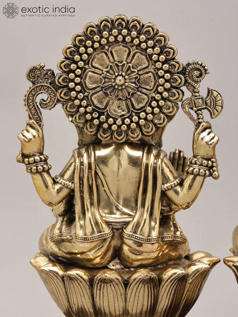 9" Superfine Goddess Lakshmi and Lord Ganesha Idol Seated on Lotus | Brass Statue