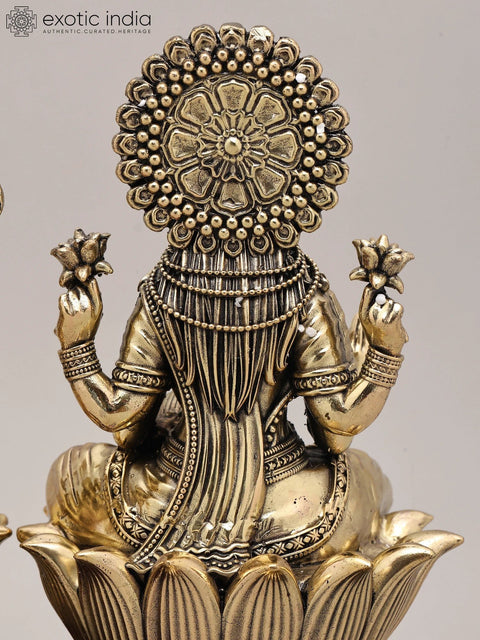 9" Superfine Goddess Lakshmi and Lord Ganesha Idol Seated on Lotus | Brass Statue