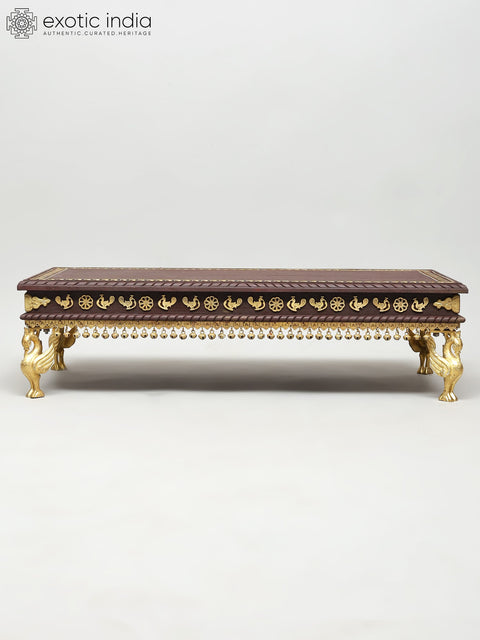 32" Rectangular Shaped Wooden Chowki (Pedestal) with Brass Legs