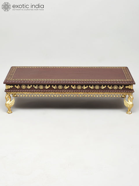 32" Rectangular Shaped Wooden Chowki (Pedestal) with Brass Legs