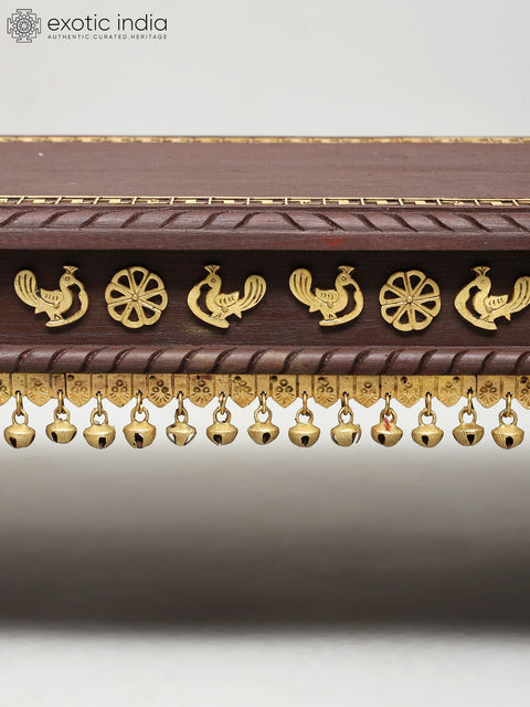 32" Rectangular Shaped Wooden Chowki (Pedestal) with Brass Legs