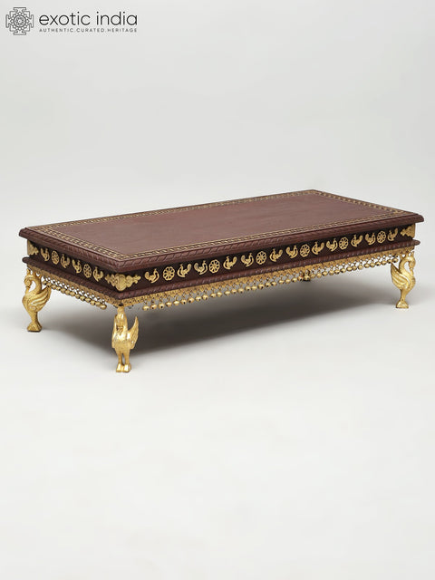 32" Rectangular Shaped Wooden Chowki (Pedestal) with Brass Legs