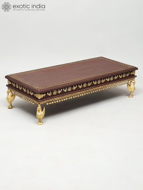 32" Rectangular Shaped Wooden Chowki (Pedestal) with Brass Legs