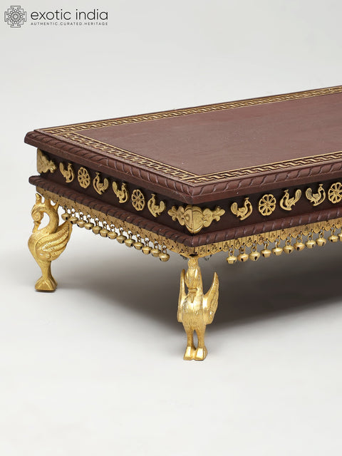32" Rectangular Shaped Wooden Chowki (Pedestal) with Brass Legs