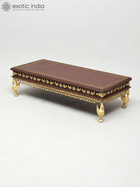 32" Rectangular Shaped Wooden Chowki (Pedestal) with Brass Legs