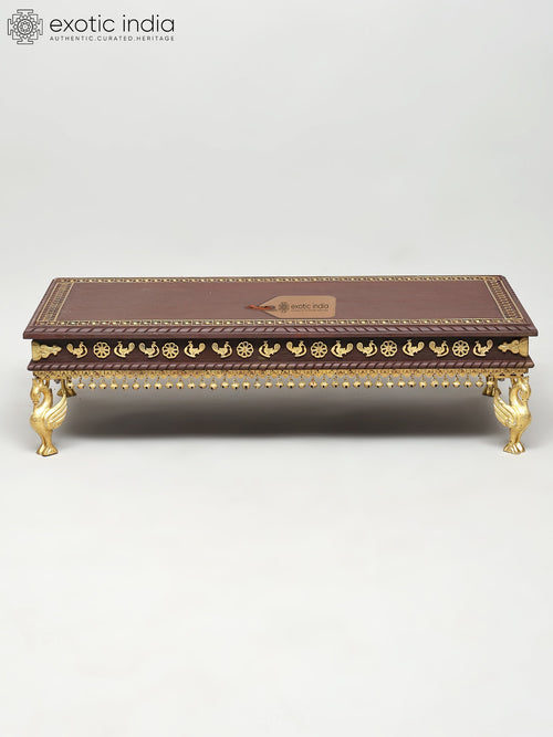 32" Wooden Chowki Pedestal with Brass Legs for Pooja