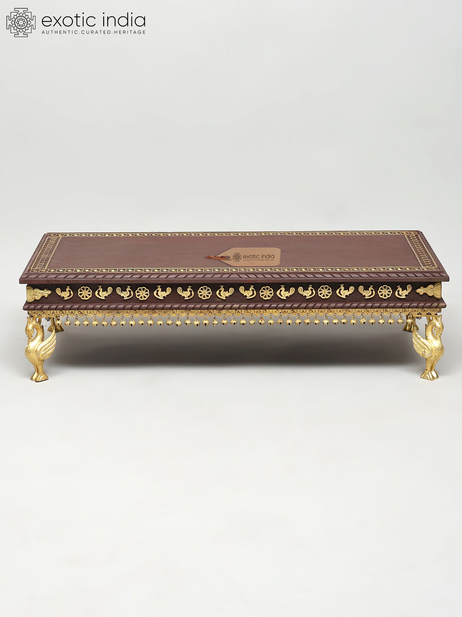 32" Wooden Chowki Pedestal with Brass Legs for Pooja