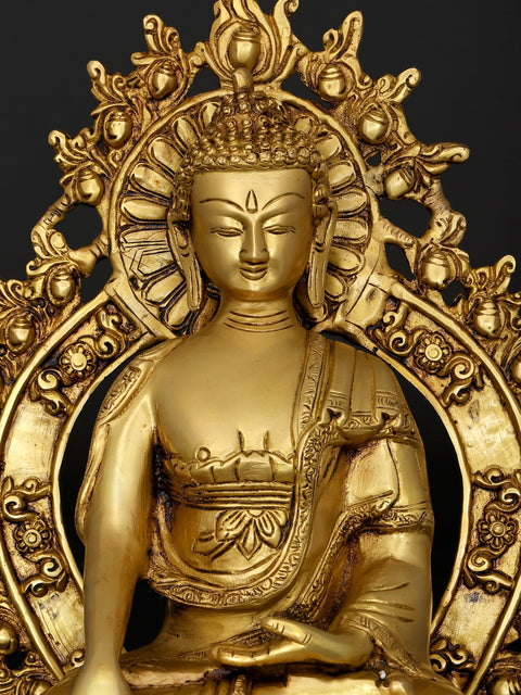 14" Lord Buddha Seated in Earth-Touching Gesture (Bhumisparsha Mudra) | Brass Statue
