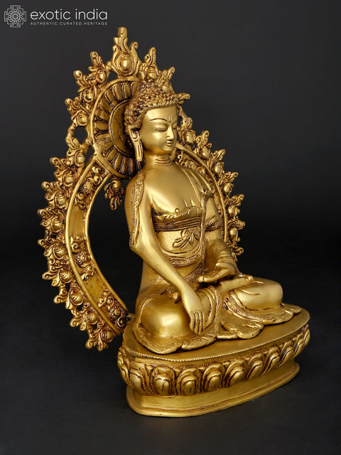 14" Lord Buddha Seated in Earth-Touching Gesture (Bhumisparsha Mudra) | Brass Statue