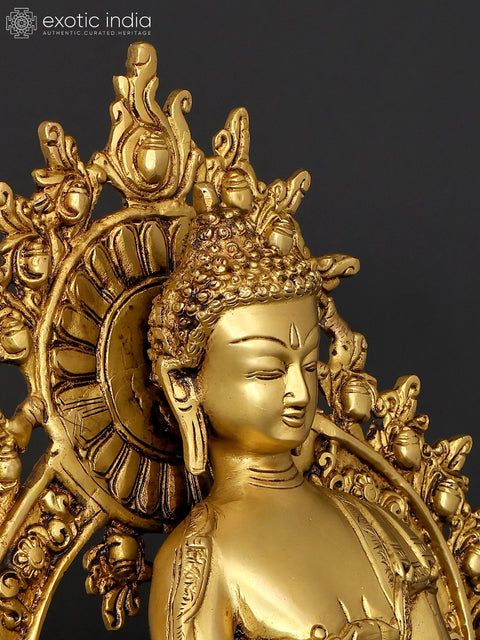 14" Lord Buddha Seated in Earth-Touching Gesture (Bhumisparsha Mudra) | Brass Statue
