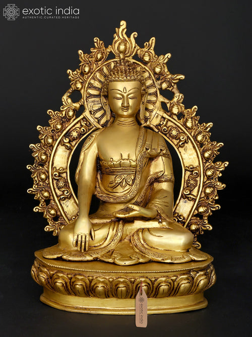 14" Lord Buddha Bhumisparsha Mudra Brass Statue Handmade