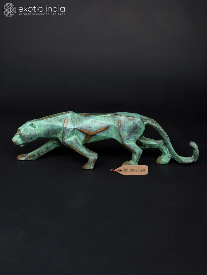 16" Stylized Cubist Jaguar Brass Statue for Home Decor
