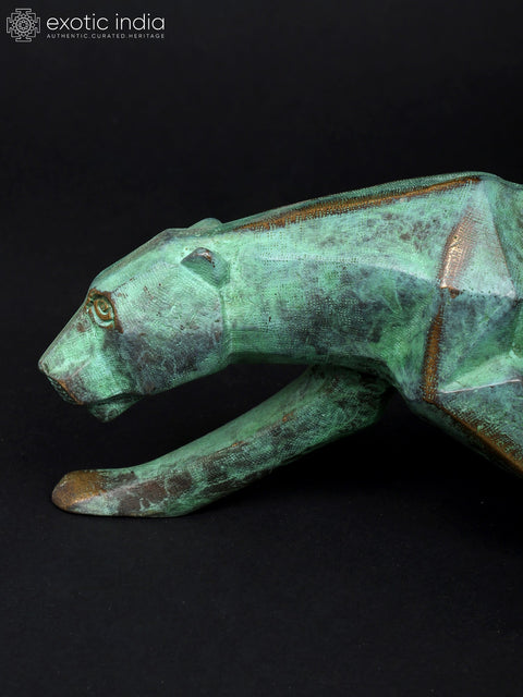 16" Stylized Cubist Jaguar | Brass Statue | Table Decor