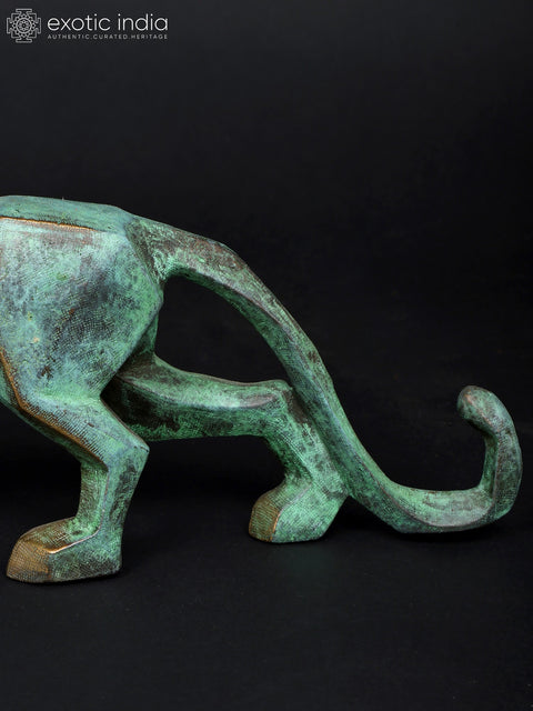 16" Stylized Cubist Jaguar | Brass Statue | Table Decor