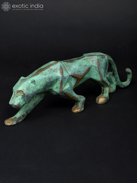 16" Stylized Cubist Jaguar | Brass Statue | Table Decor