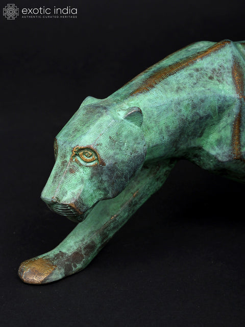 16" Stylized Cubist Jaguar | Brass Statue | Table Decor
