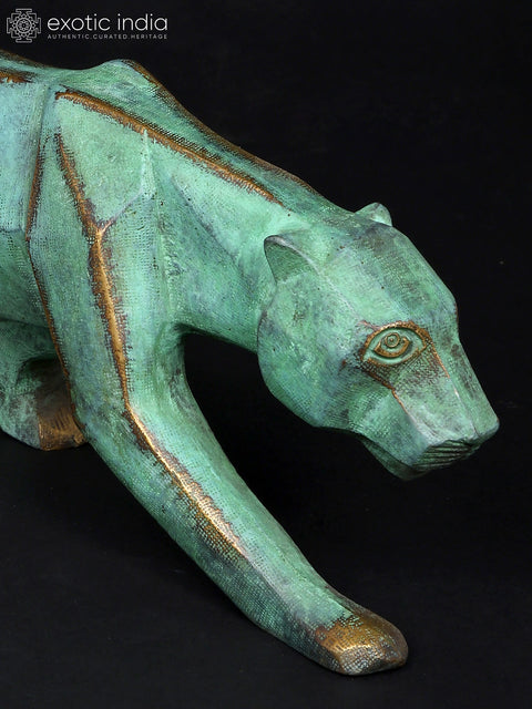 16" Stylized Cubist Jaguar | Brass Statue | Table Decor