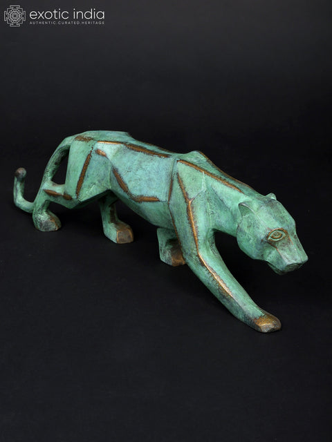 16" Stylized Cubist Jaguar | Brass Statue | Table Decor