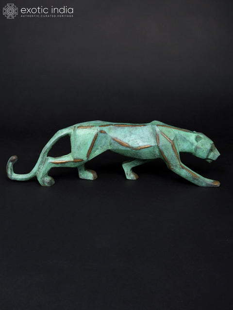 16" Stylized Cubist Jaguar | Brass Statue | Table Decor