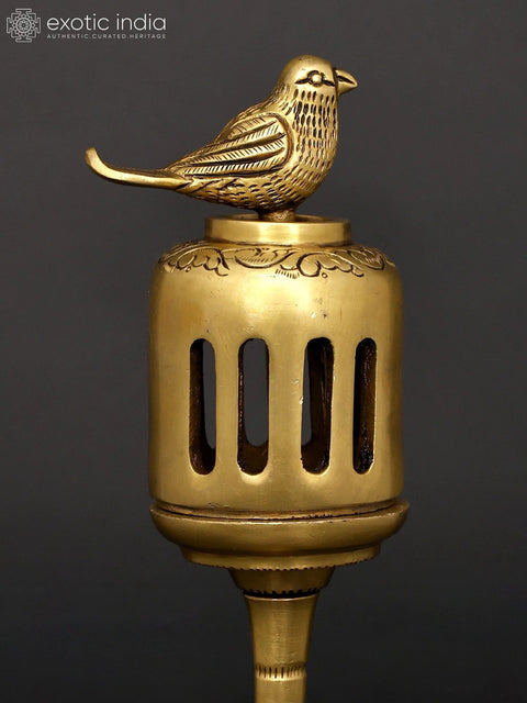 10" Brass Bird-Top Incense Holder | Table Decor
