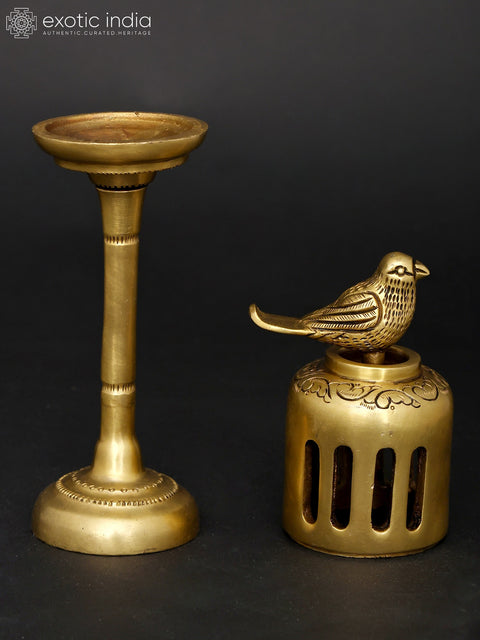 10" Brass Bird-Top Incense Holder | Table Decor