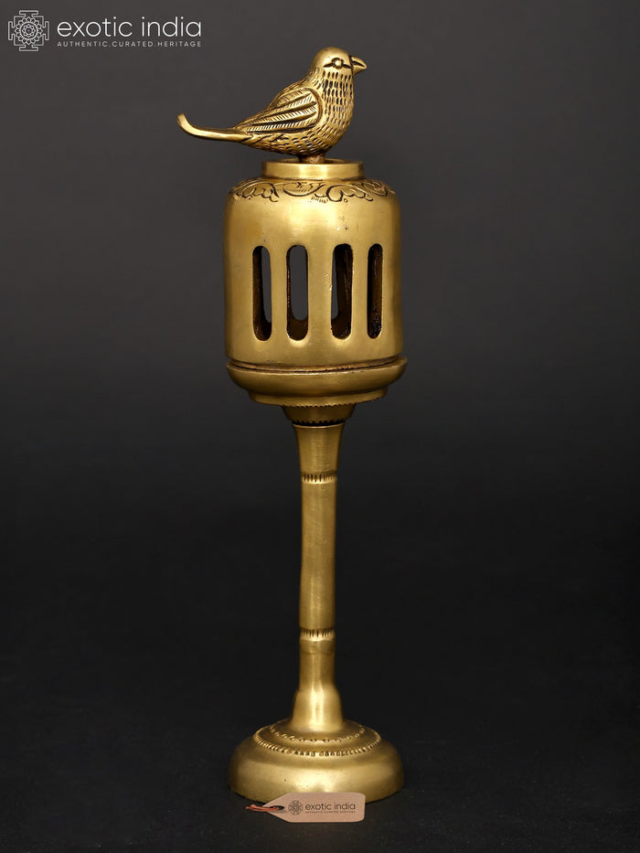 10" Brass Bird-Top Incense Holder for Home Decor