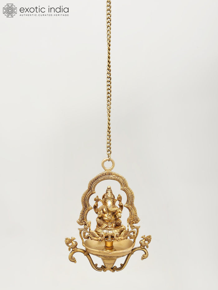 Lord Ganesha Handmade Brass Hanging Lamp for Home Decor