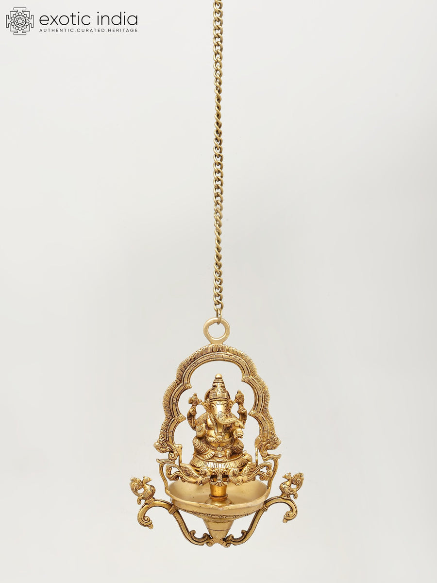 Lord Ganesha Handmade Brass Hanging Lamp for Home Decor