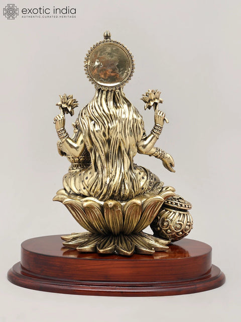 11" Mahalakshmi Ð The Goddess of Prosperity and Abundance with Wood Base | Brass Statue