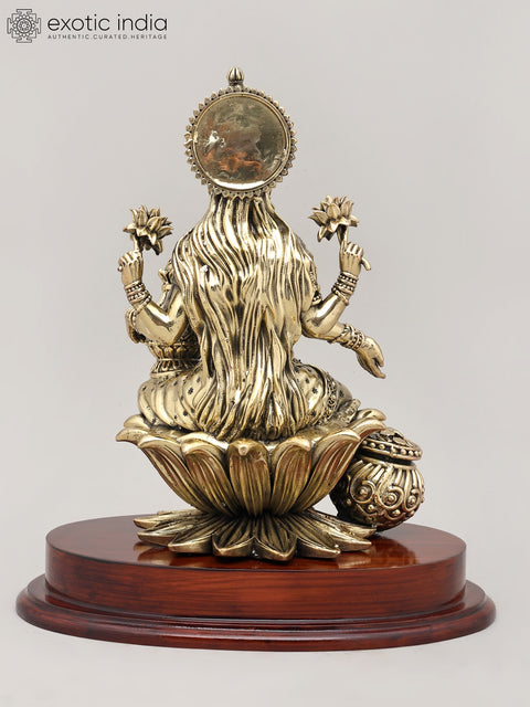 11" Mahalakshmi – The Goddess of Prosperity and Abundance with Wood Base | Brass Statue