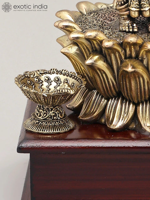 12" Superfine Four Armed Lord Vishnu with Seven Headed Sheshnag and Wood Base | Brass Idol