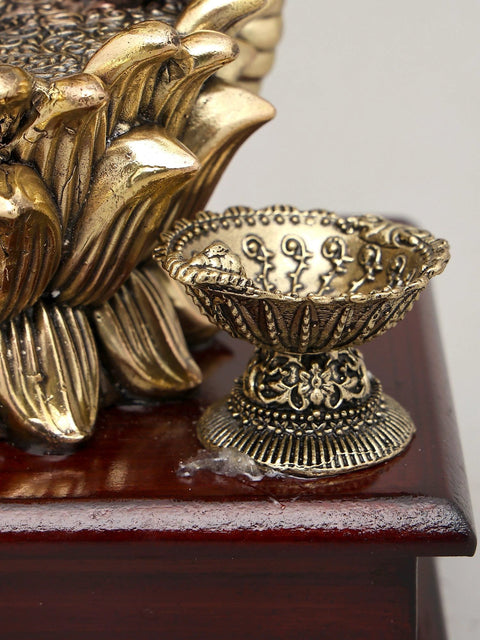 12" Superfine Four Armed Lord Vishnu with Seven Headed Sheshnag and Wood Base | Brass Idol