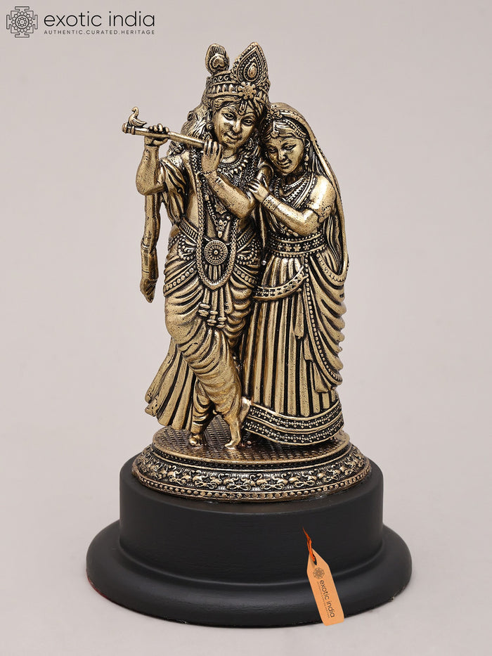 3" Small Handmade Lord Krishna Flute Brass Sculpture with Wood Base