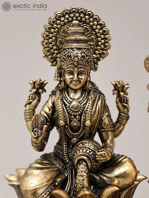 4" Small Superfine Goddess Lakshmi and Lord Ganapati Pair with Wood Base | Brass Idol