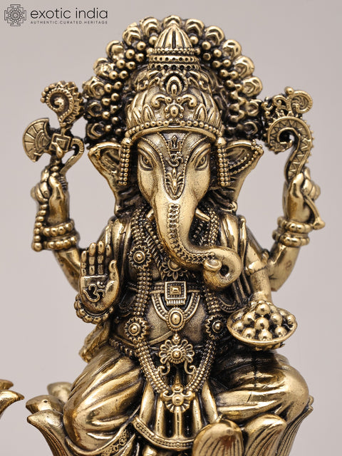 4" Small Superfine Goddess Lakshmi and Lord Ganapati Pair with Wood Base | Brass Idol