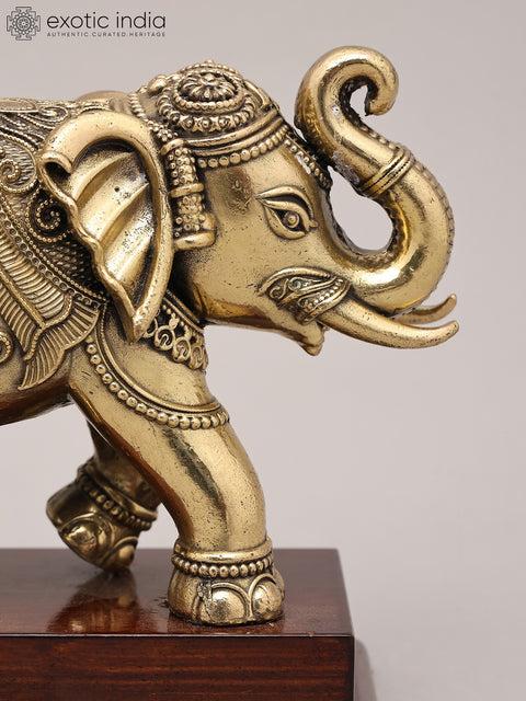 5" Small Superfine Royal Elephant with Wood Base | Brass Figurine