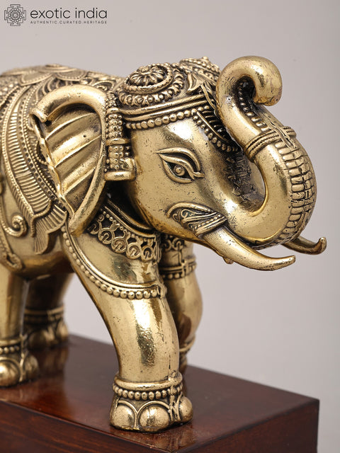 5" Small Superfine Royal Elephant with Wood Base | Brass Figurine