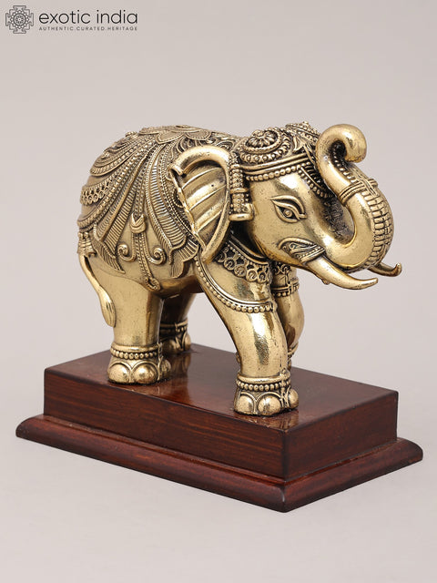 5" Small Superfine Royal Elephant with Wood Base | Brass Figurine